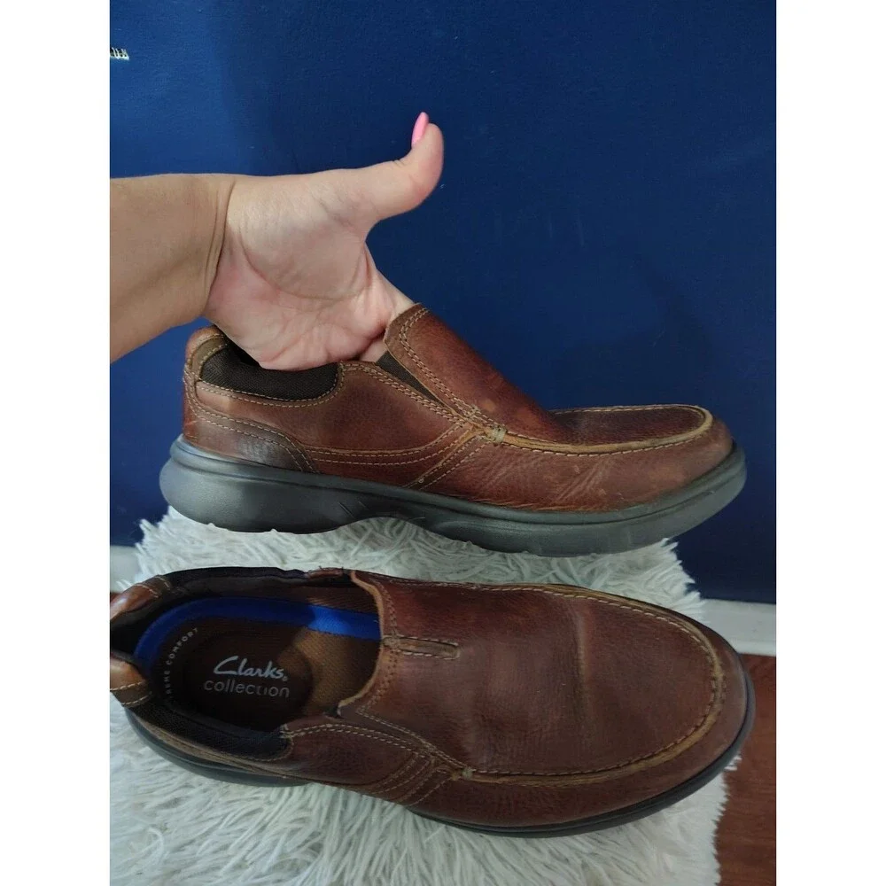 Clarks Men's Tumbled Brown Leather Loafers Size 11 Shoes